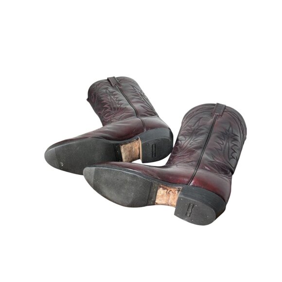 Vintage Tony Lama cowboy boots in dark cherry leather with flame stitching Made - Picture 7 of 9